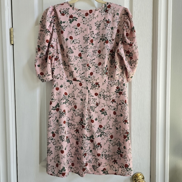 Satin Rose Floral Print Pink Mini Dress - Picture 6 of 12